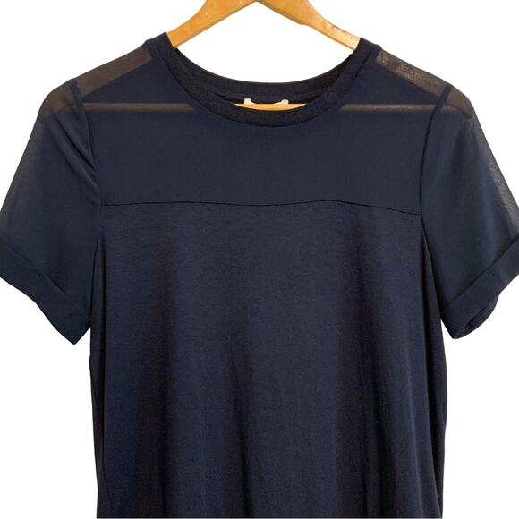 Warehouse Navy Blue Short Sleeve Sheer Top Blouse - Picture 3 of 7